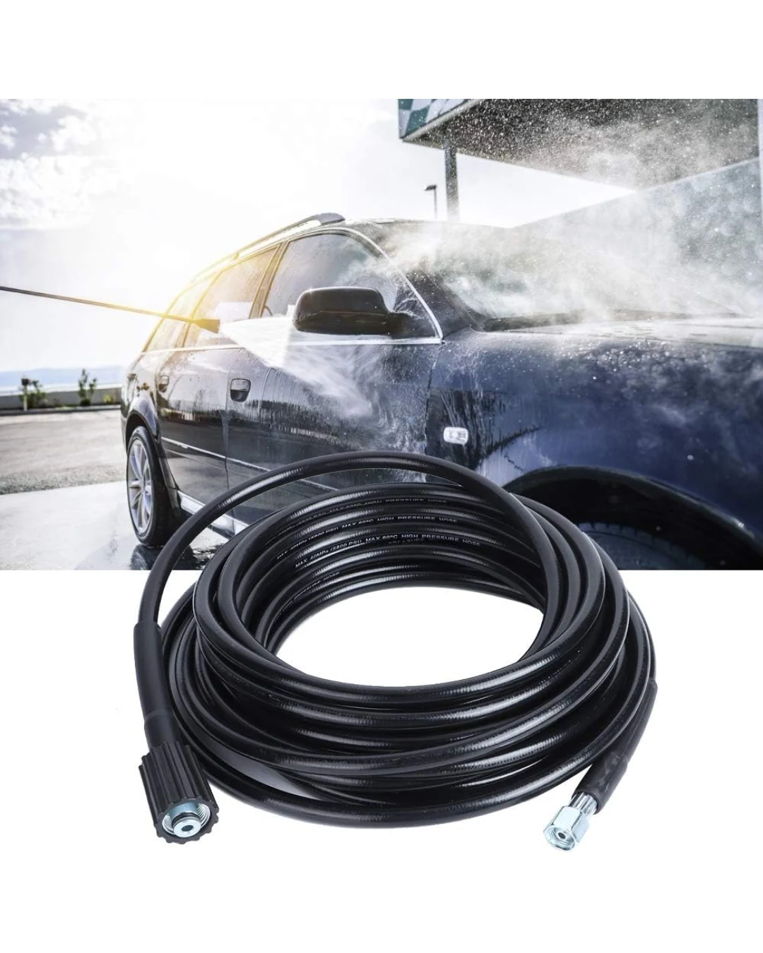 Маркуч за водоструйка с високо налягане - 10 м, M22-14 mm, 400 bar (5800 PSI), до 60°C, гъвкав и устойчив на износване, черен