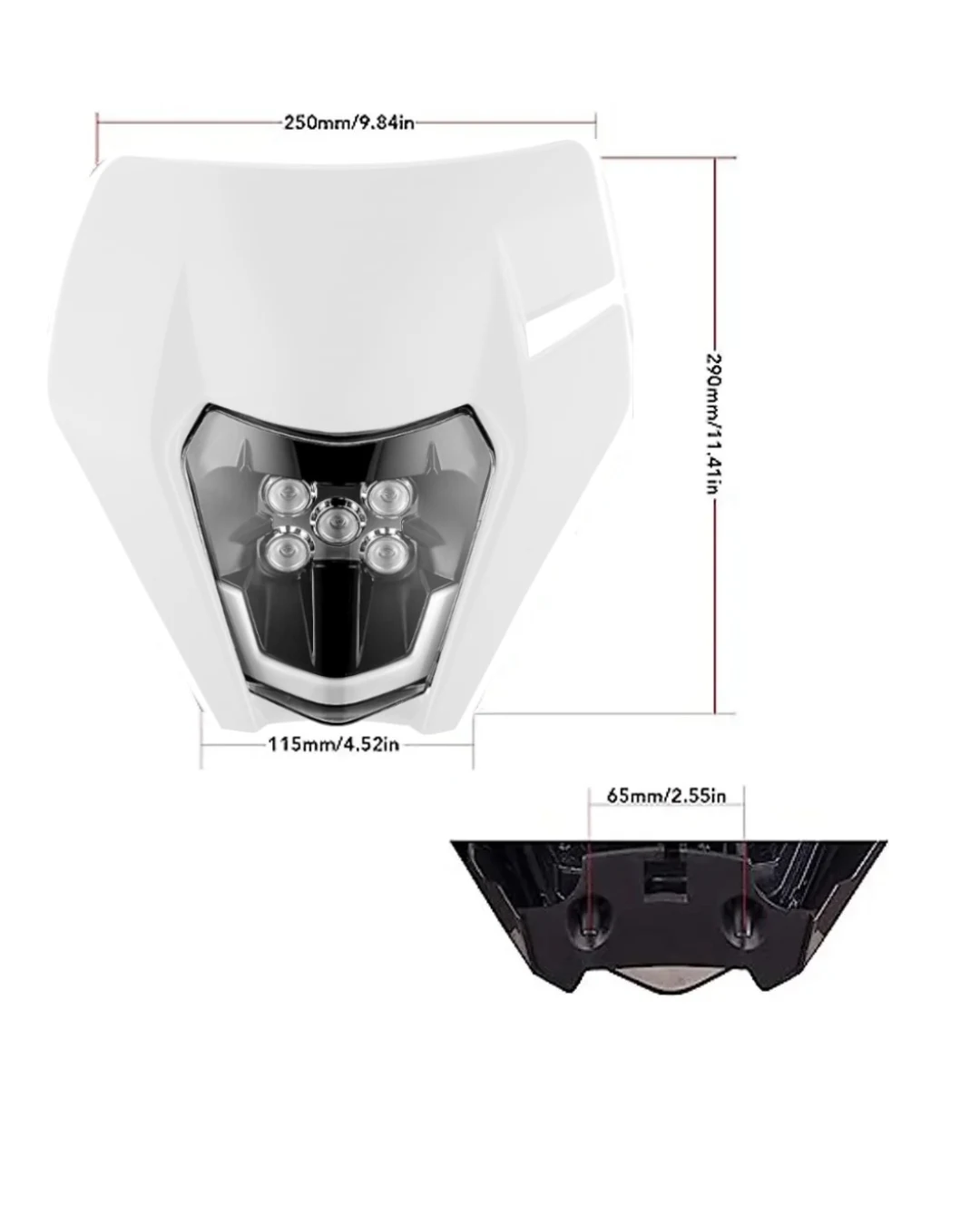Маска с LED Фар за мотор, мотоциклет Бяла с къси и дълги светлини - Универсален модел за ENDURO / Trail / Streetfighter