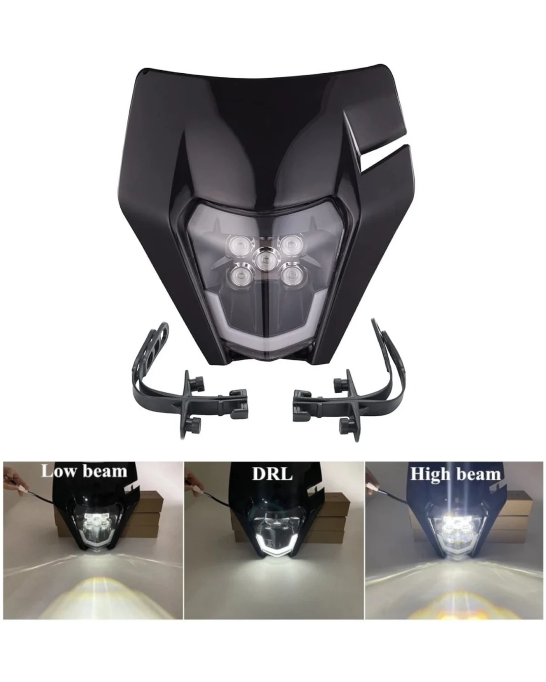 Маска с LED Фар за мотор, мотоциклет Черна с къси и дълги светлини - Универсален модел за ENDURO / Trail / Streetfighter