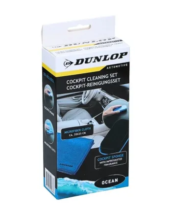 Комплект Микрофибърна къпра и Гъба за почистване на интериора на автомобил Dunlop - аромат Океан