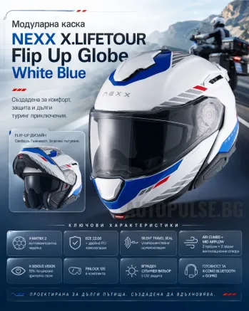 Модуларна каска NEXX X.LIFETOUR Globe White Blue 