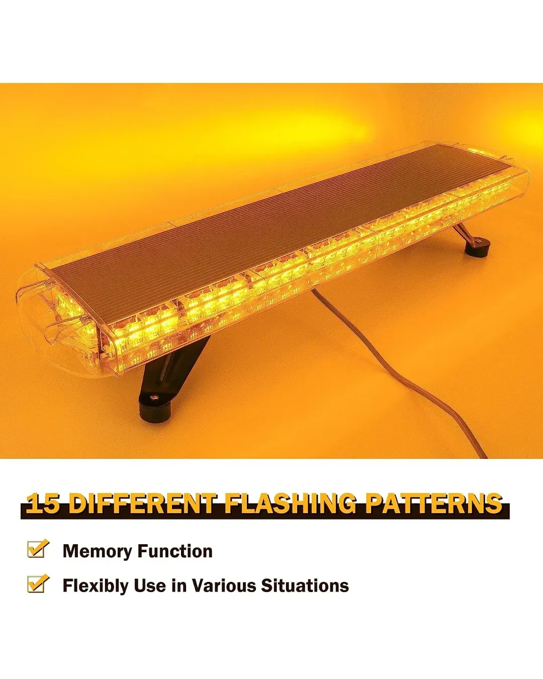 Мощна аварийна сигнална лампа 98 см 72 LED ЛЕД блиц маяк буркан лед бар 12-24V със 15 режима на работа жълта за пътна помощ платформа снегорин багер бус ван и др.