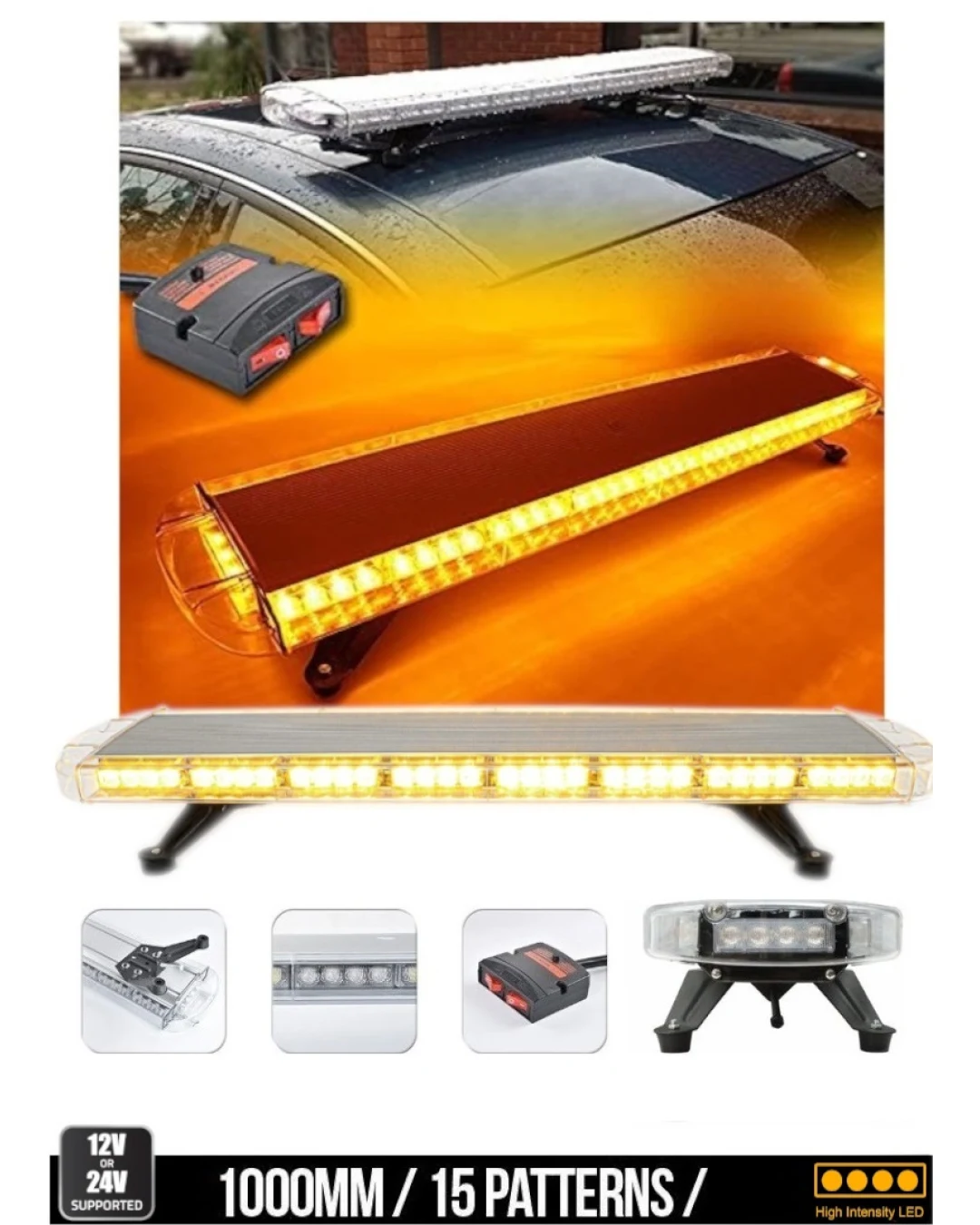 Мощна аварийна сигнална лампа 98 см 72 LED ЛЕД блиц маяк буркан лед бар 12-24V със 15 режима на работа жълта за пътна помощ платформа снегорин багер бус ван и др.
