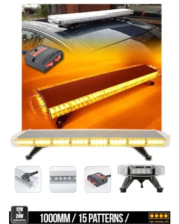 Мощна аварийна сигнална лампа 98 см 72 LED ЛЕД блиц маяк буркан лед бар 12-24V със 15 режима на работа жълта за пътна помощ платформа снегорин багер бус ван и др.