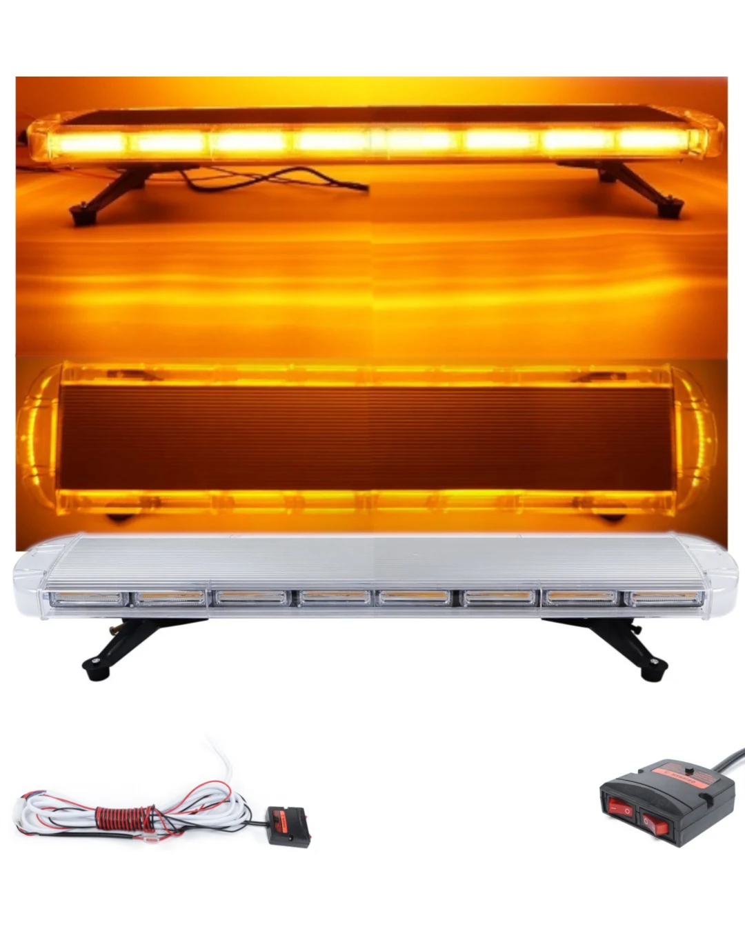 Мощна аварийна сигнална лампа 98 см LED ЛЕД блиц маяк буркан лед бар 12-24V със 16 режима на работа жълта за пътна помощ платформа снегорин багер бус ван и др.