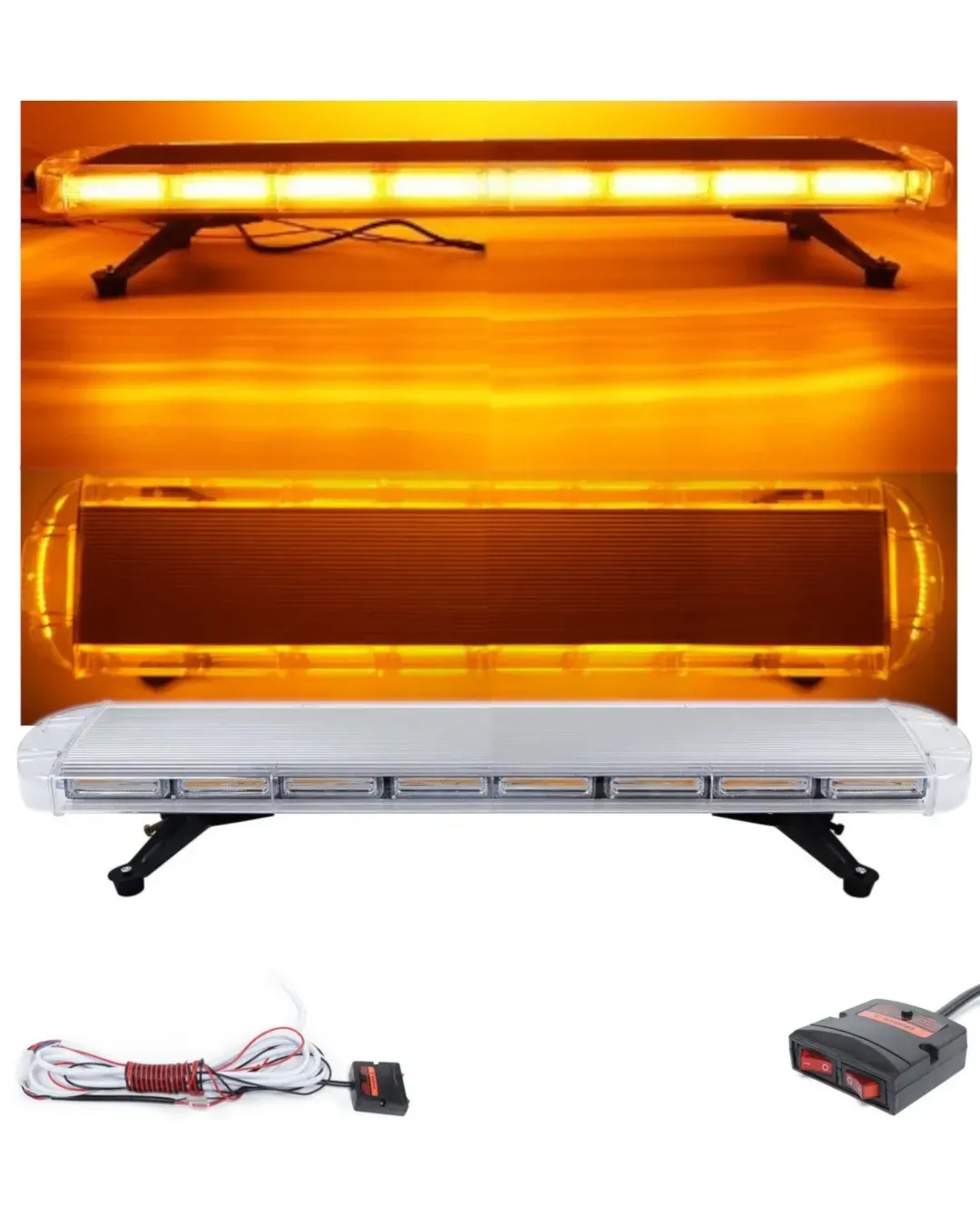 Мощна аварийна сигнална лампа 98 см LED ЛЕД блиц маяк буркан лед бар 12-24V със 16 режима на работа жълта за пътна помощ платформа снегорин багер бус ван и др.