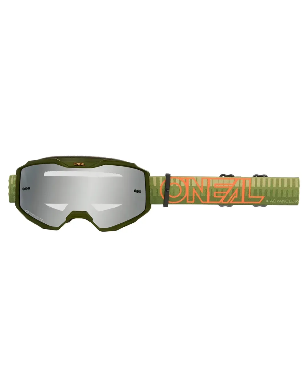 Мотокрос очила O'NEAL B-10 STRIPED GREEN/ORANGE - SILVER MIRROR V.26