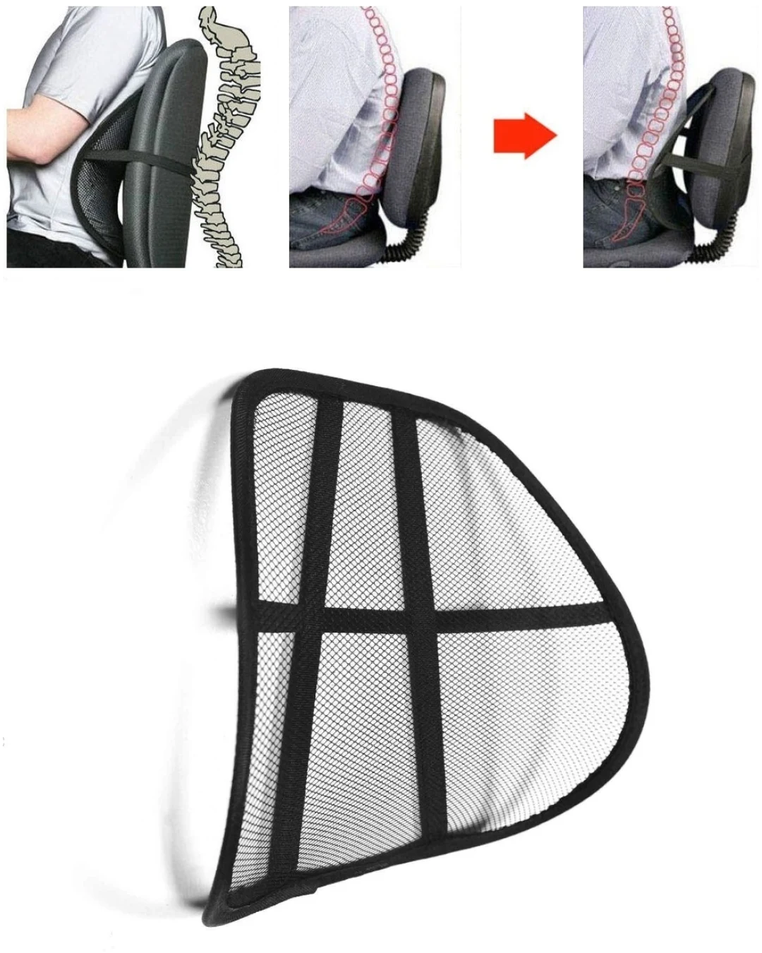 Мрежеста Анатомична Ортопедична облегалка за кръст за кола стол и офис