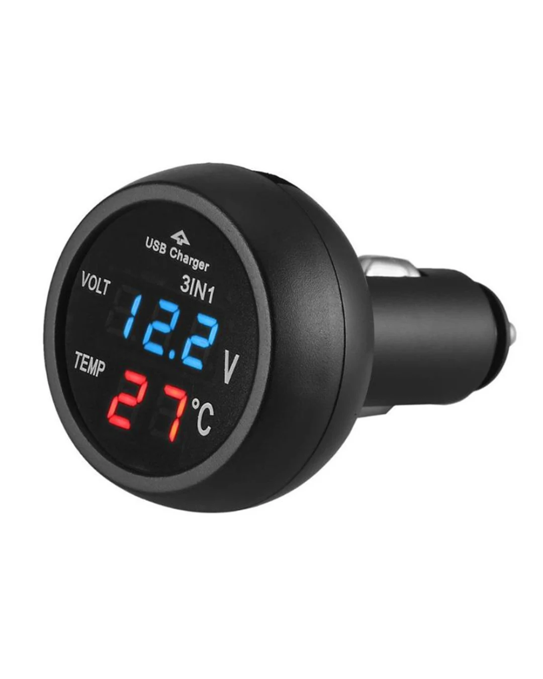 Мултифункционален дигитален уред 3 в 1 Волтметър Термометър и USB зарядно за автомобил