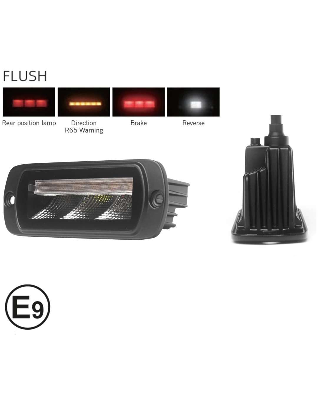 Мултифункционален LED стоп Flexzon – габарит / мигач / заден ход / аварийна светлина с 4 функции, IP65/67K, за вграждане, 12–24V