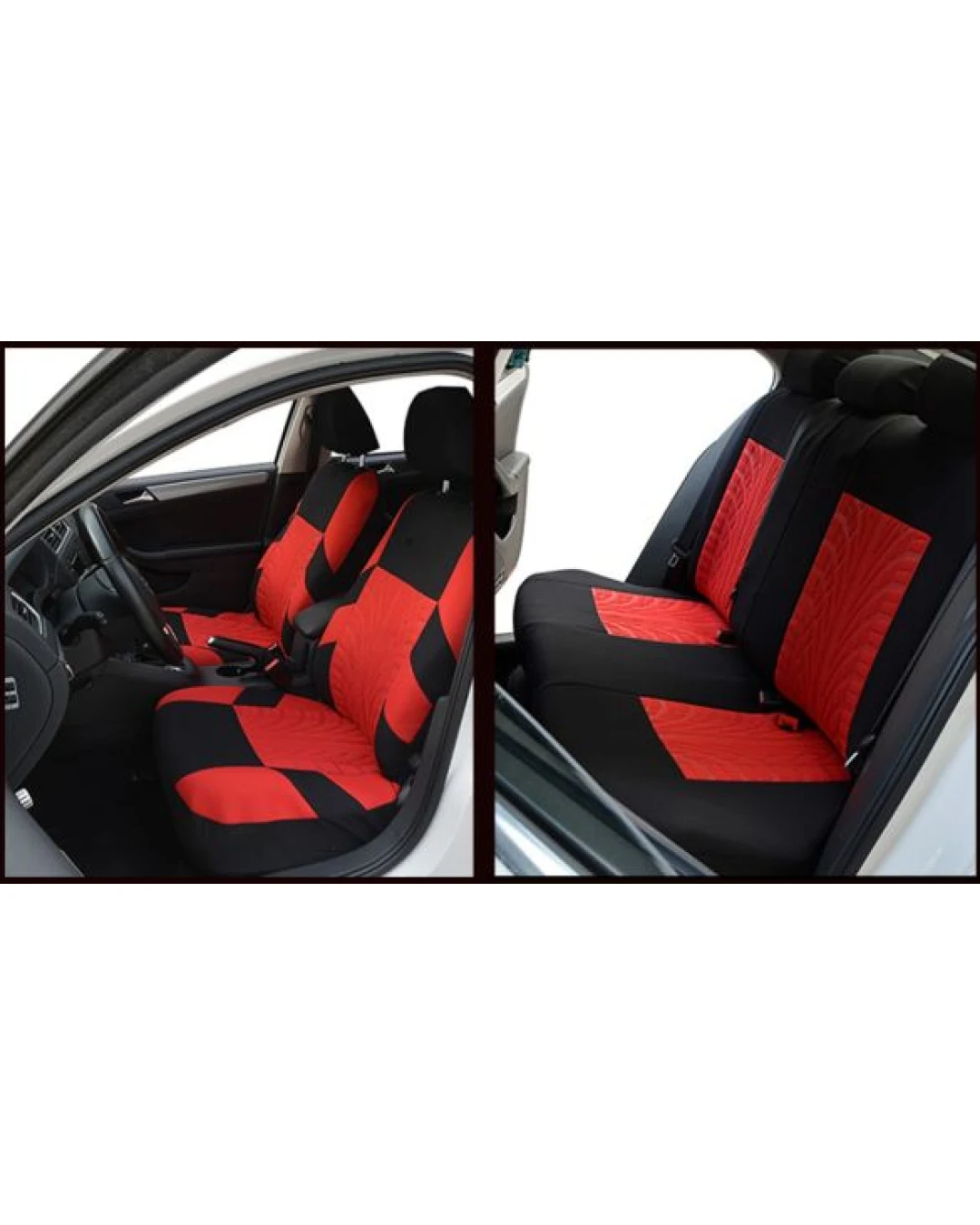 Нова универсална текстилна авто тапицерия калъфи за автомобилни седалки пълен комплект 9 части в червено-черно