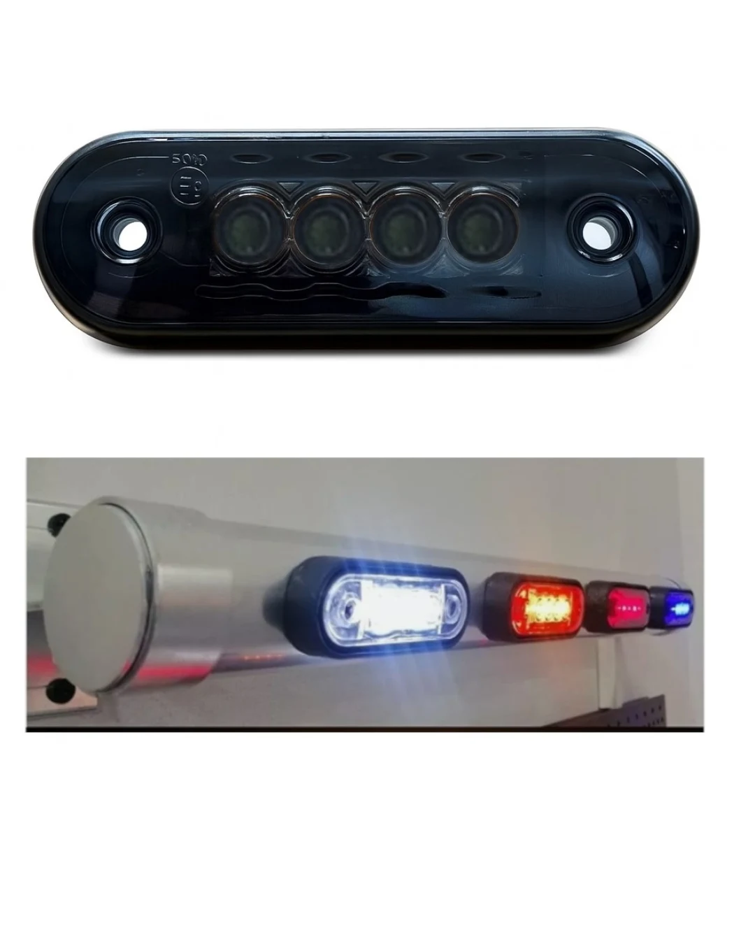 Опушен LED габарит, маркер, токос, Бял, 4 диода, 12V-24V - с извит гръб за монтаж на Ролбар, Булбар