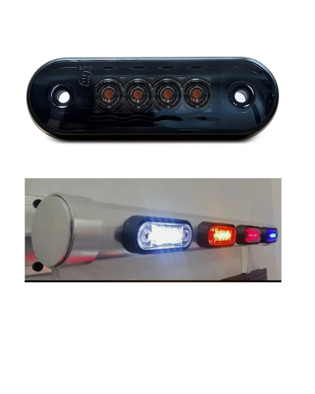 Опушен LED габарит, маркер, токос, Оранжев, 4 диода, 12V-24V - с извит гръб за монтаж на Ролбар, Булбар