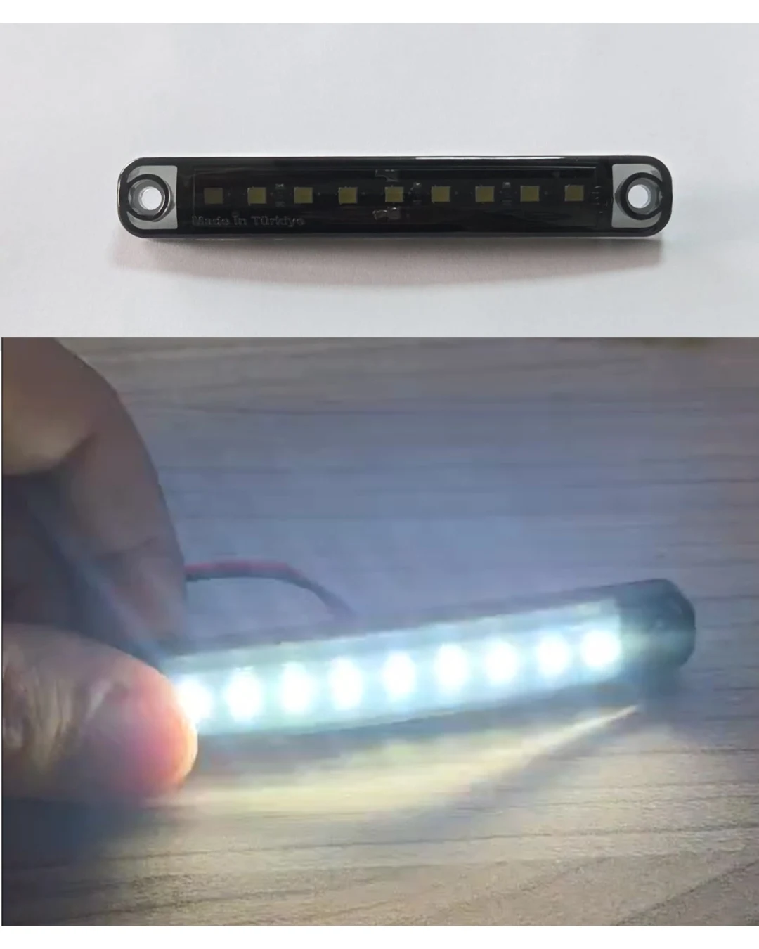 Опушен LED габарит маркер с 9 диода, Бял, 12V-24V - 10 см