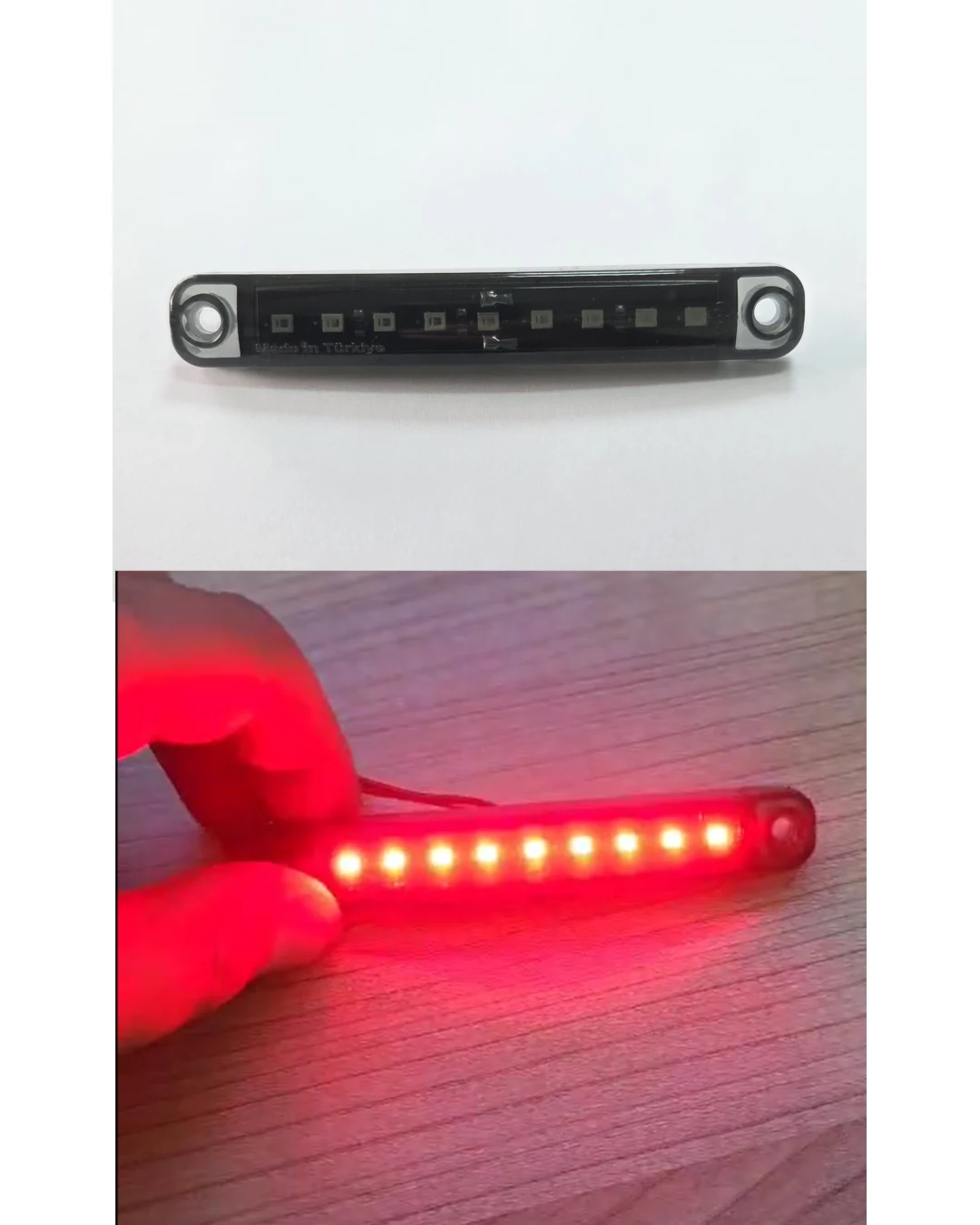 Опушен LED габарит маркер с 9 диода, Червен, 12V-24V - 10 см