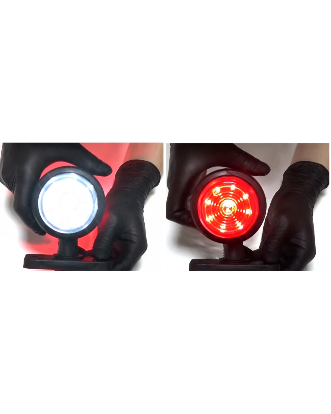 Опушен LED габарит маркер тип рогче 12V-24V, бяло-червено - за ремаркета, платформи, камиони и др.