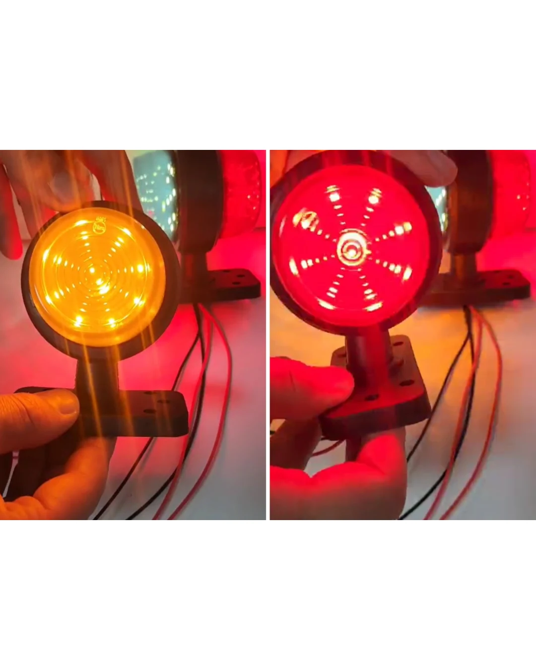 Опушен LED габарит маркер тип рогче 12V-24V, оранжево-червено - за ремаркета, платформи, камиони и др.