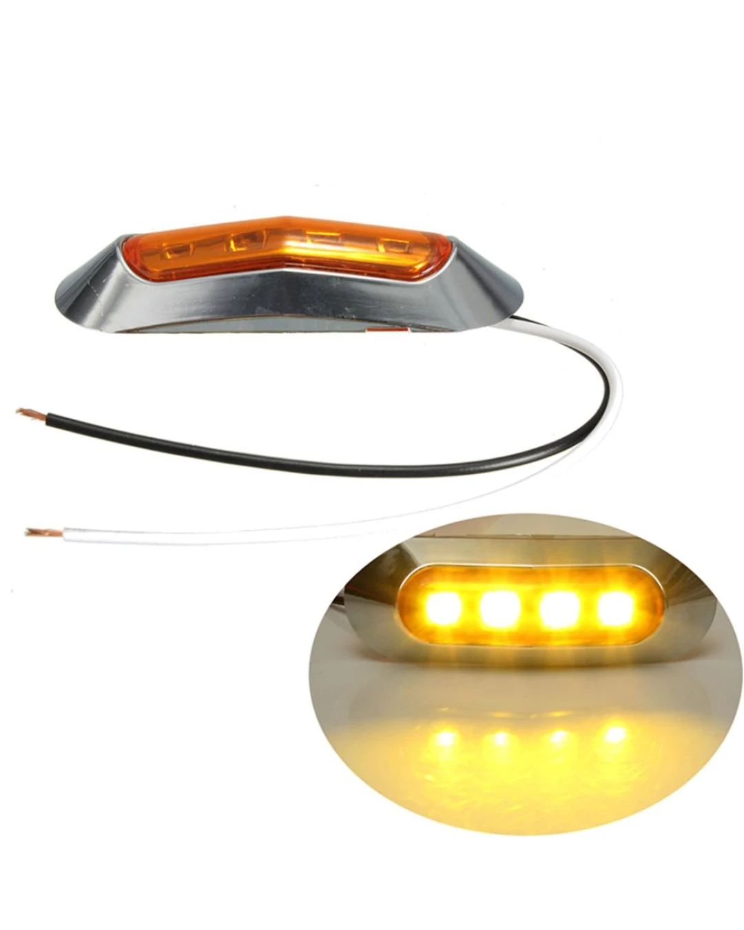 Оранжев/Жълт LED Габарит, Маркер, 4 диода, Хромирана рамка - 12V