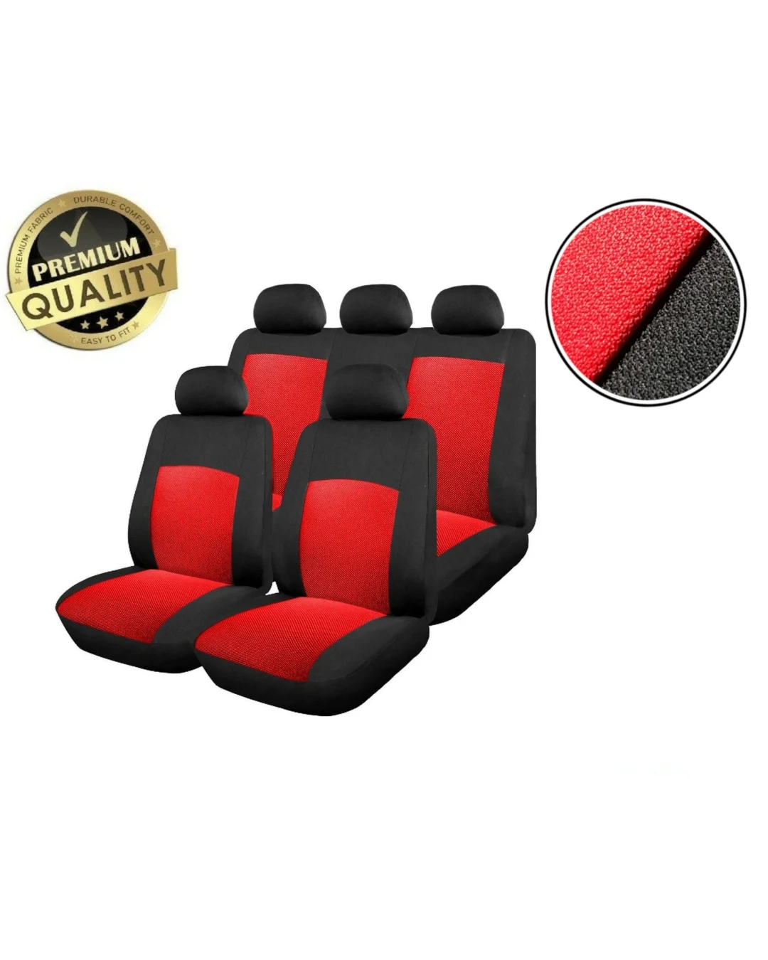 Пълен комплект авто тапицерия калъфи за седалки за Dacia Logan I 2004-2012, Dacia Logan II 2012+, червено-черно