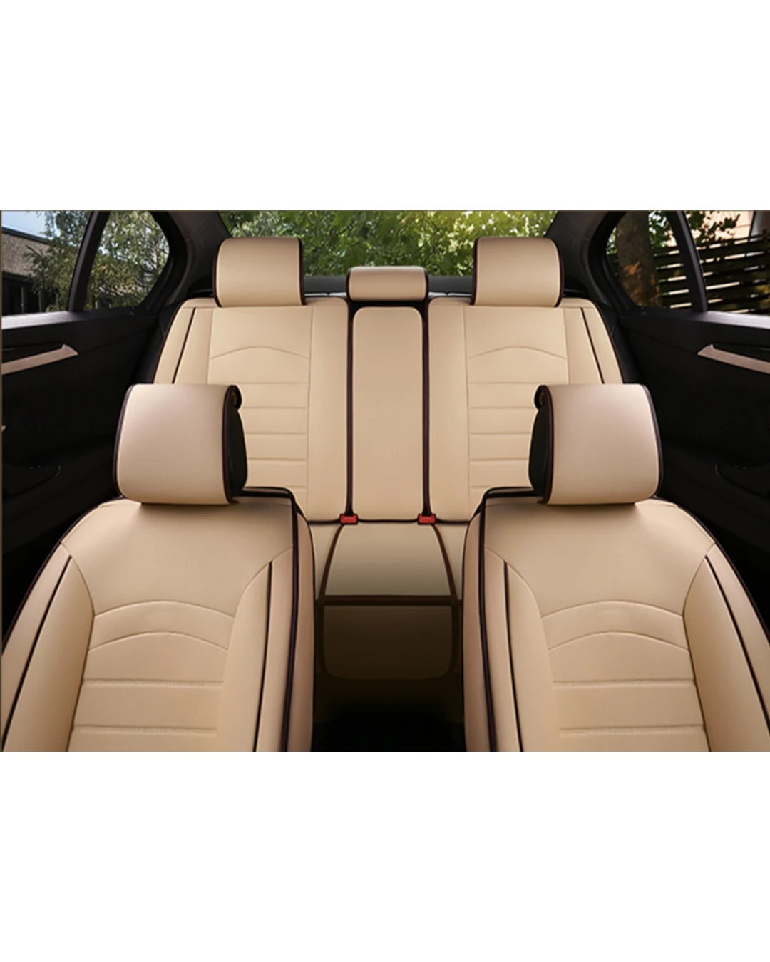 Пълен Комплект Бежови Луксозни Калъфи За Седалки Универсална Авто Тапицерия