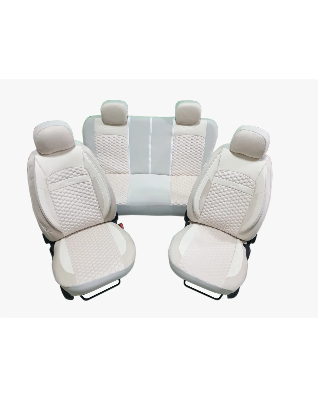 Пълен комплект DELUXE тапицерия/калъфи от еко кожа и текстил - бежово и бяло