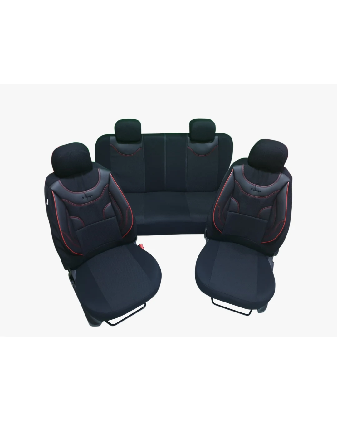 Пълен комплект - DESIGN - тапицерия/калъфи от еко кожа и текстил - черно с червен кант