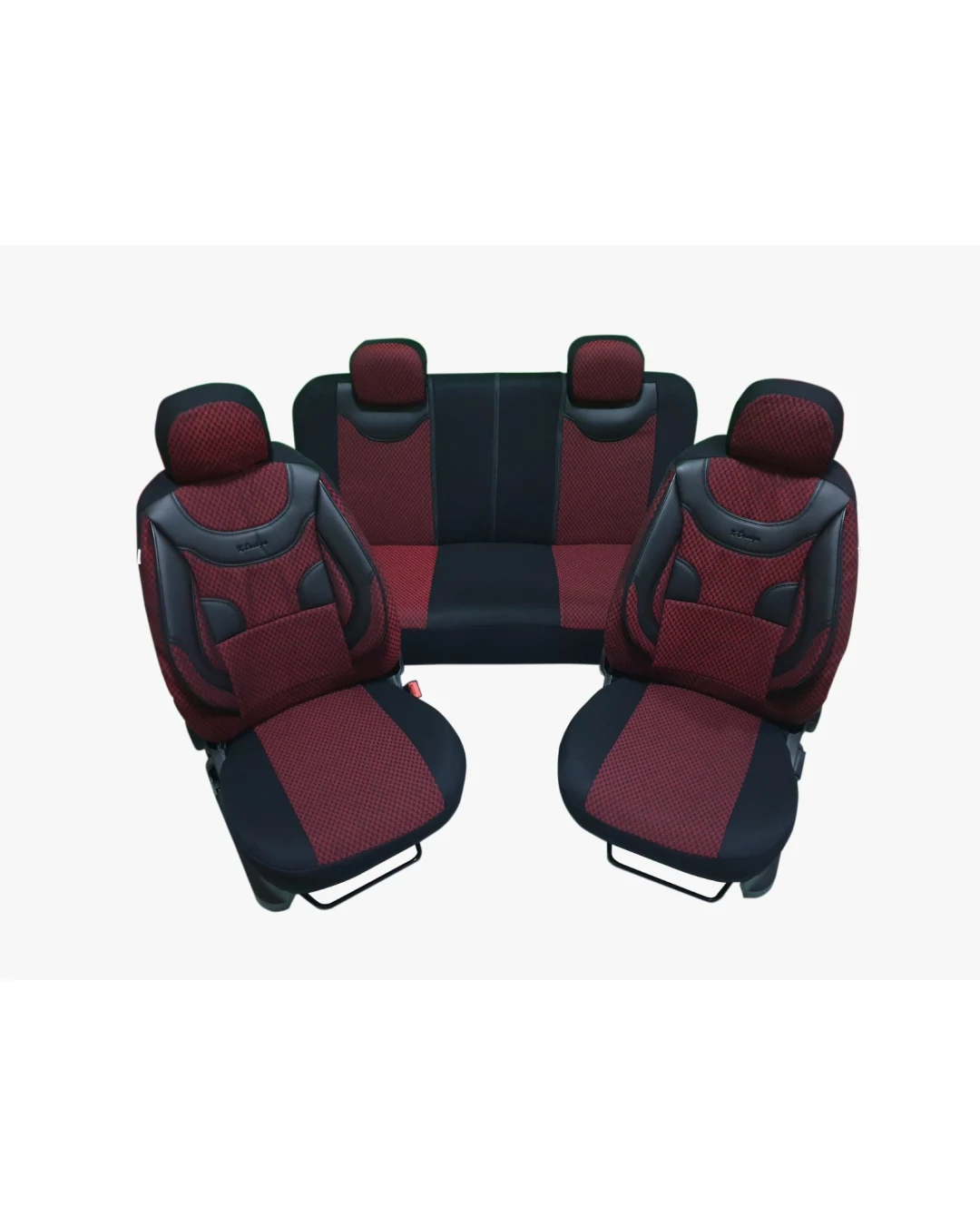 Пълен комплект - DESIGN - тапицерия/калъфи от еко кожа и текстил - червено с черно