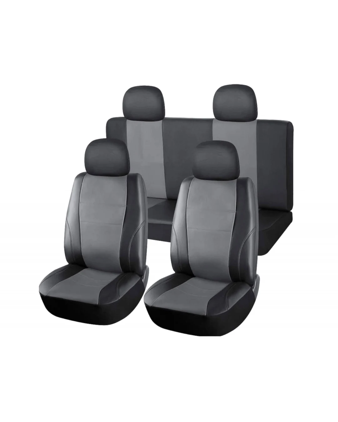 Пълен Комплект Калъфи Тапицерия За Автомобил За Предни и Задни Седалки Еко Кожа Сиво Черно 8 Части
