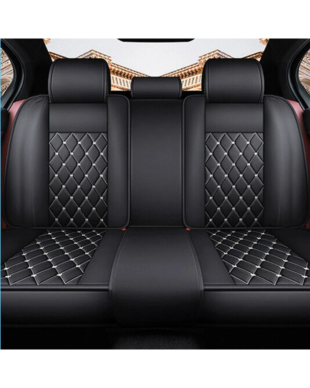 Пълен Комплект Луксозни Калъфи за Седалки Универсална Кожена Тапицерия Черна Еко Кожа със Сив Шев