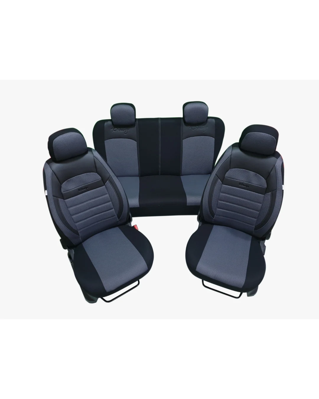 Пълен комплект - LUXE - тапицерия/калъфи от еко кожа и текстил - черно и тъмно сиво