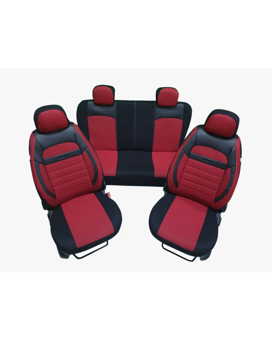 Пълен комплект LUXE тапицерия/калъфи от еко кожа и текстил черно с червено