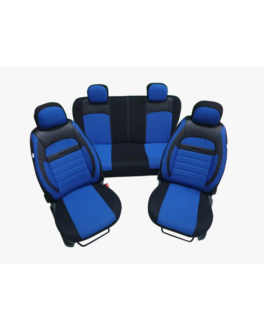 Пълен комплект - LUXE - тапицерия/калъфи от еко кожа и текстил - черно със синьо