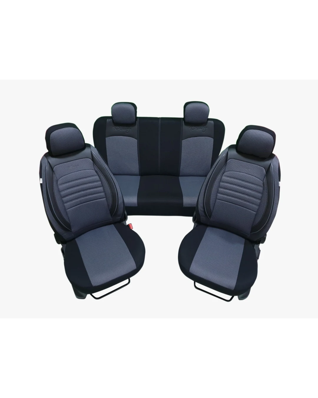 Пълен комплект - LUXE - тапицерия/калъфи от еко кожа и текстил - черно - сиво