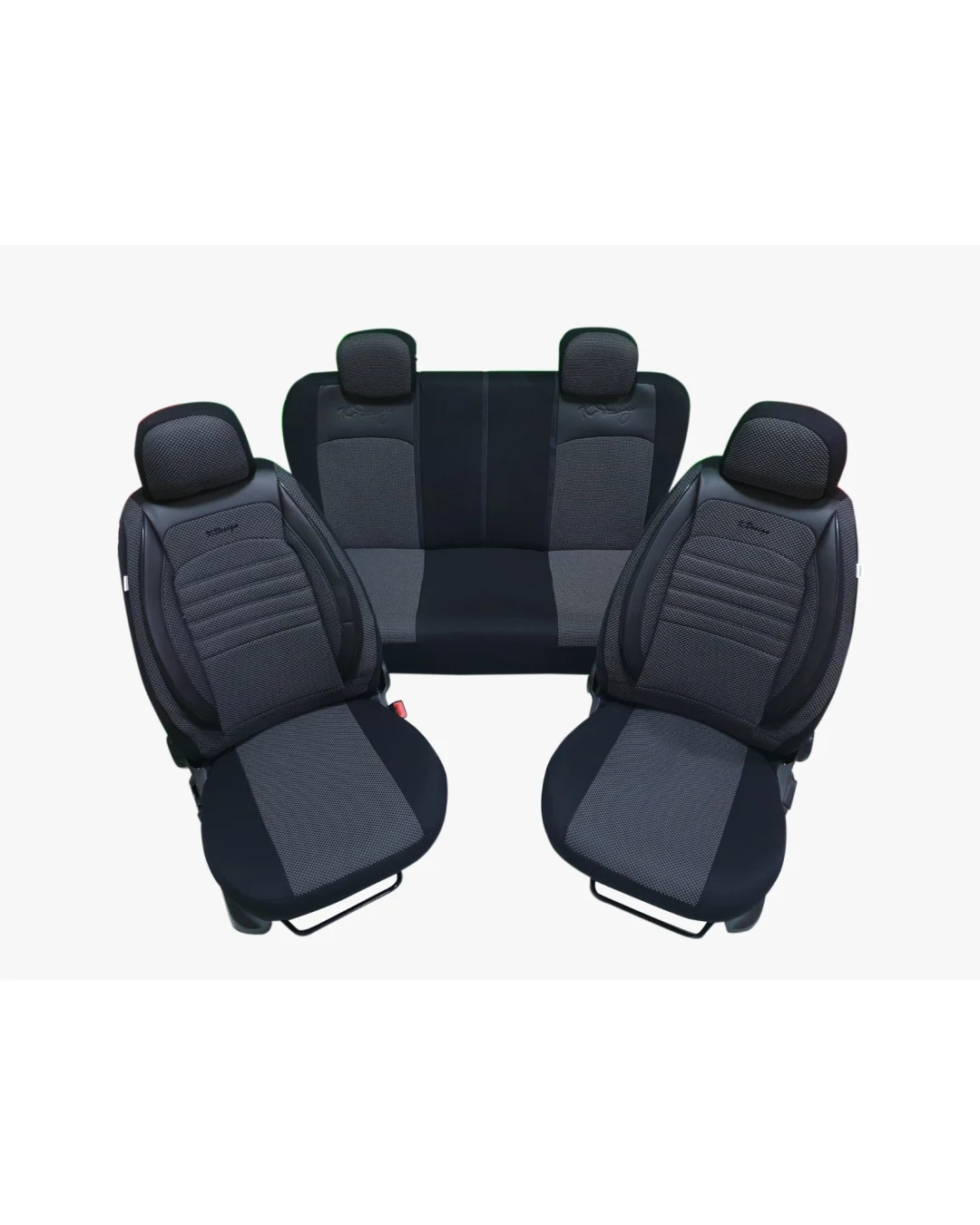 Пълен комплект - LUXE - тапицерия/калъфи от еко кожа и текстил - тъмно сиво с черно