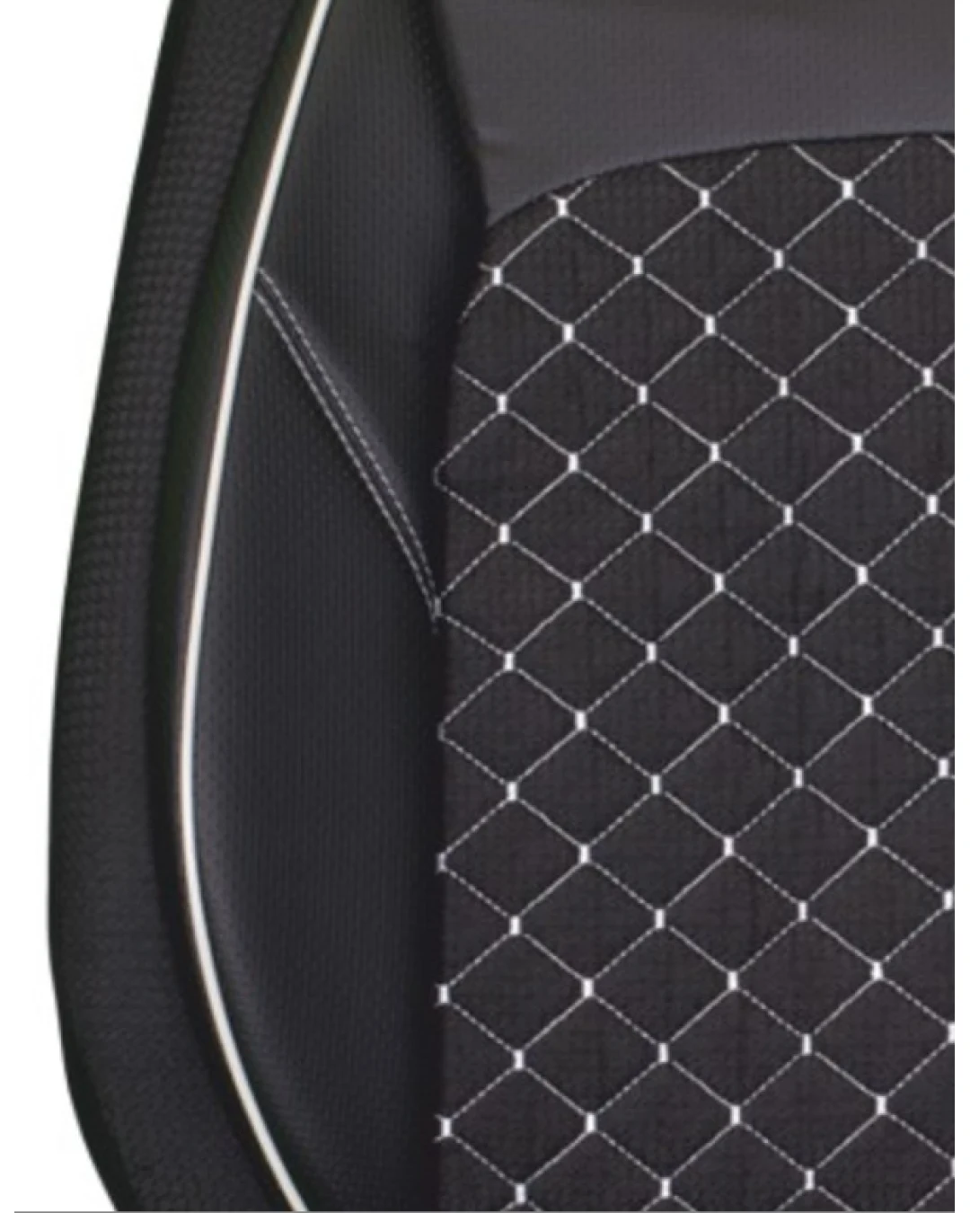 Пълен комплект PREMIUM тапицерия/калъфи от еко кожа и текстил - черен цвят с бял шев