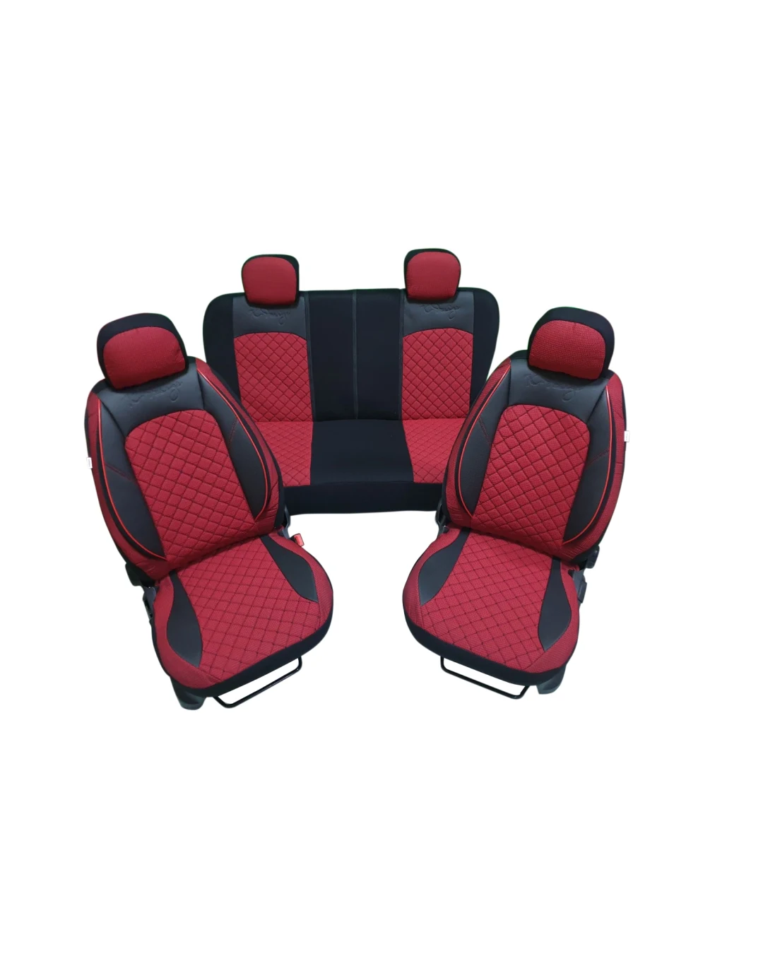 Пълен комплект PREMIUM тапицерия/калъфи от еко кожа и текстил - червено с черно