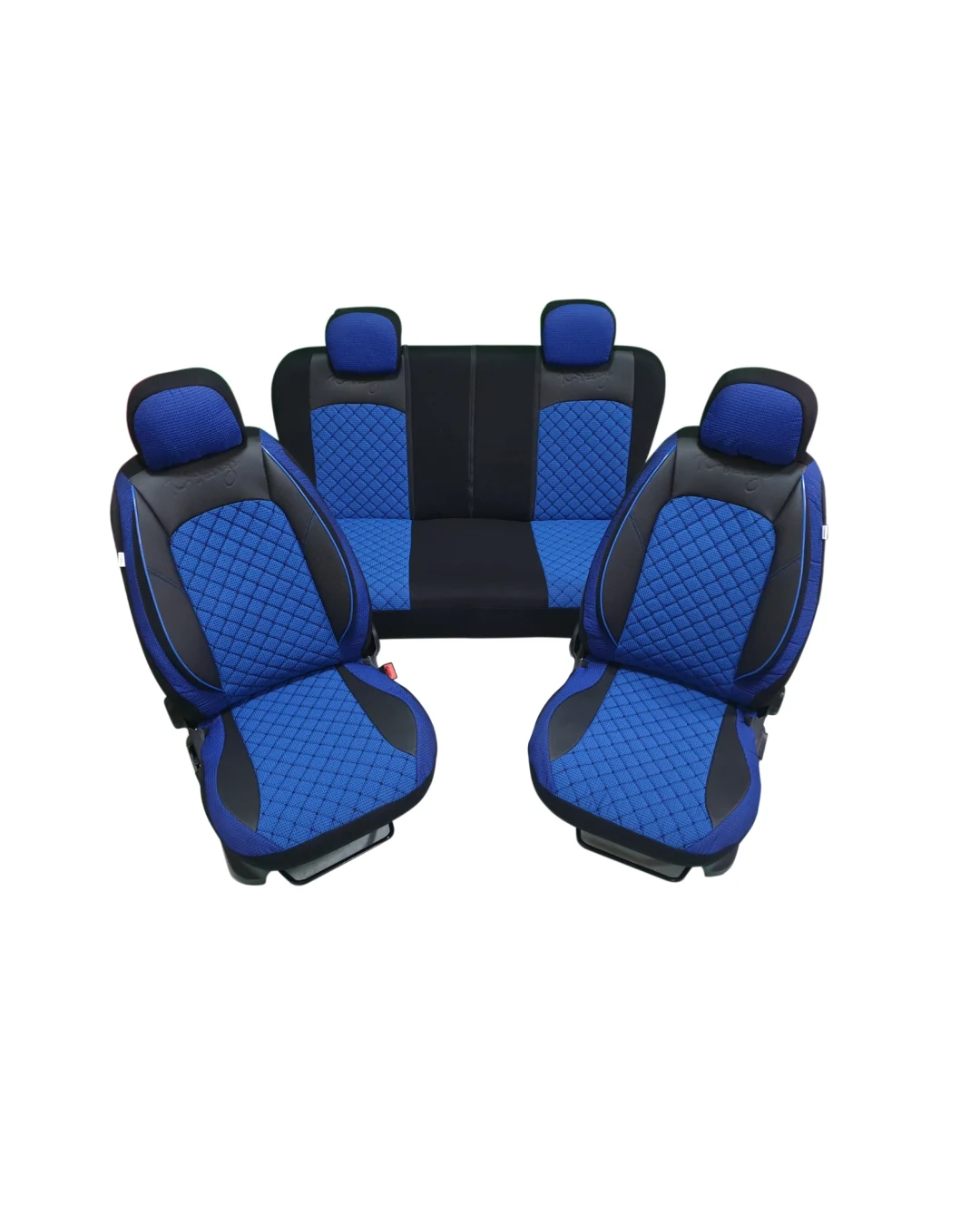 Пълен комплект PREMIUM тапицерия/калъфи от еко кожа и текстил - синьо с черно