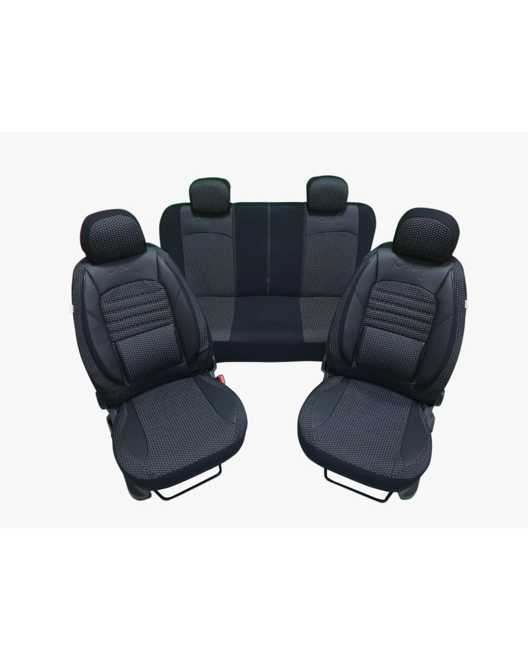 Пълен комплект тапицерия/калъфи от еко кожа и текстил - BALLANCE - с възглавничка за лумбална опора на кръста - черно със сива шарка