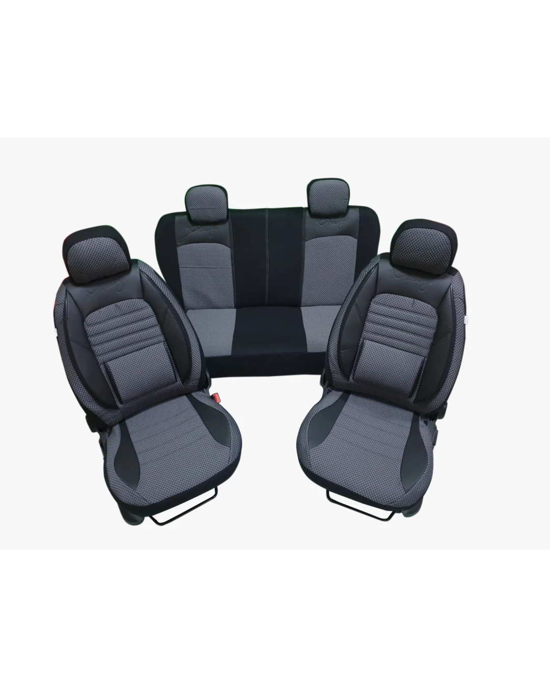 Пълен комплект тапицерия/калъфи от еко кожа и текстил - BALLANCE - с възглавничка за лумбална опора на кръста - черно със сиво