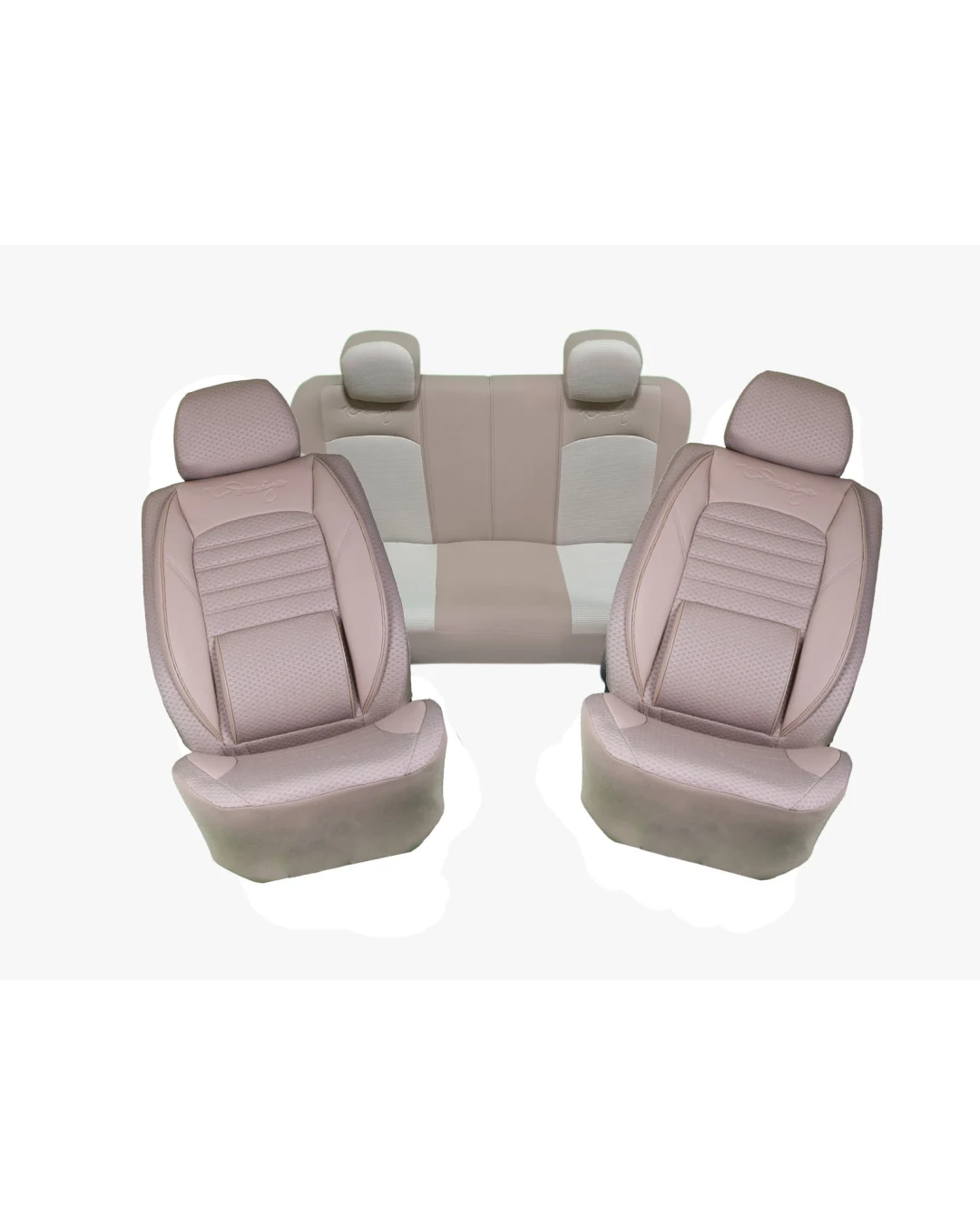 Пълен комплект тапицерия/калъфи от еко кожа и текстил - BALLANCE - с възглавничка за лумбална опора на кръста - кремаво - бежови