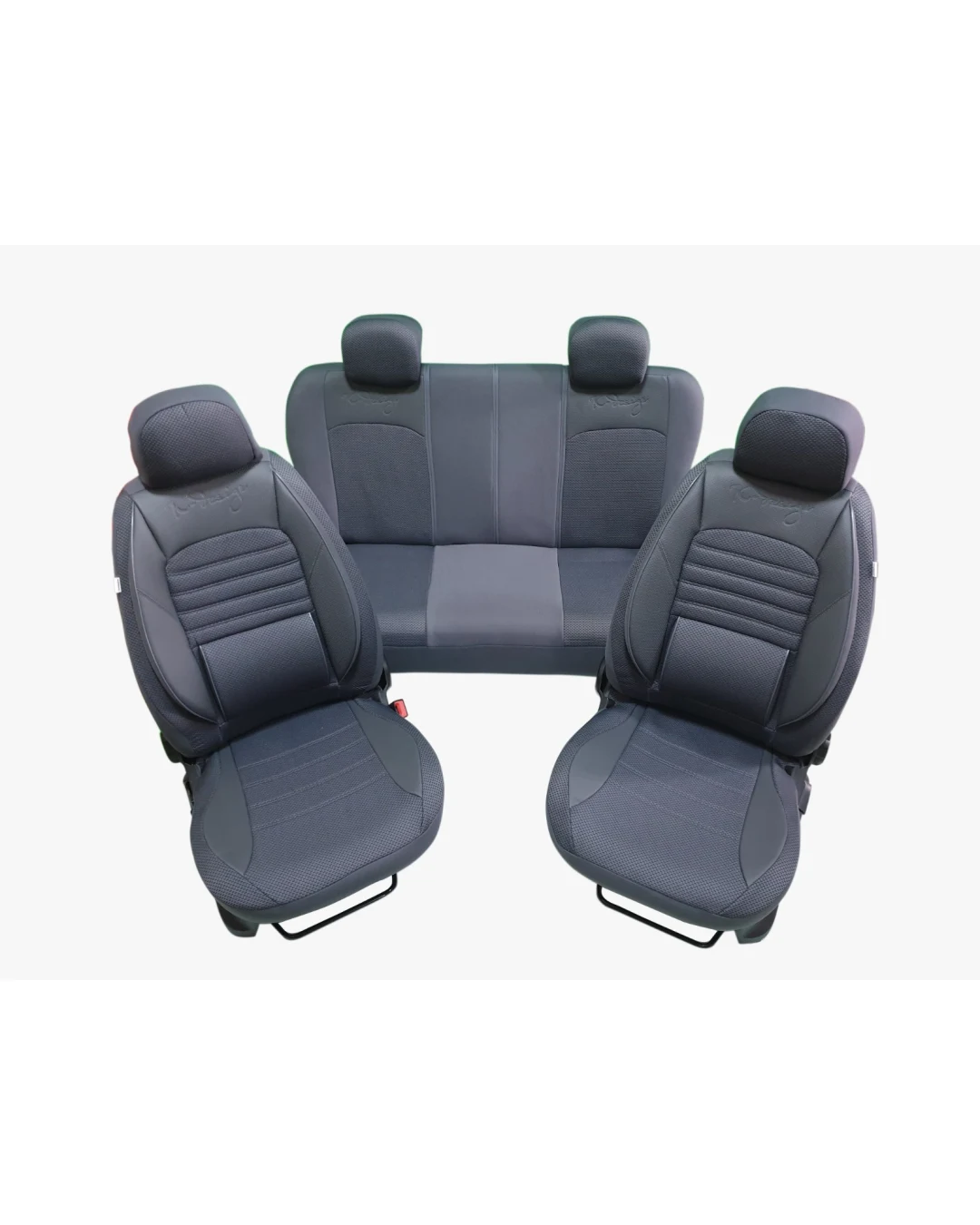 Пълен комплект тапицерия/калъфи от еко кожа и текстил - BALLANCE - с възглавничка за лумбална опора на кръста - тъмно сиви