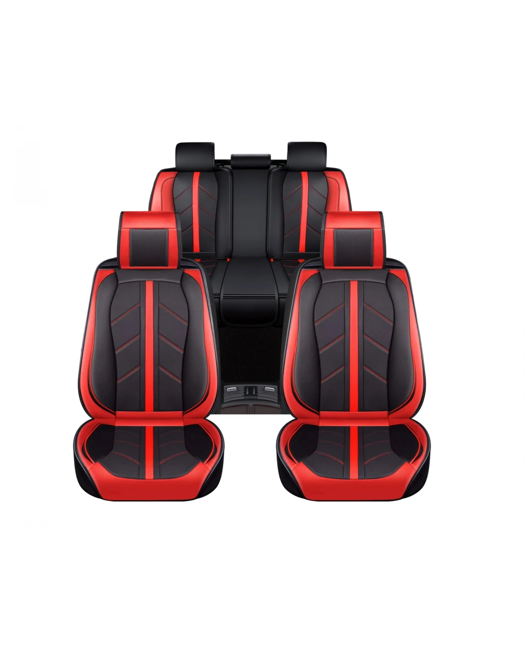 Пълен Комплект Универсална Авто Тапицерия, Еко Кожа, Лукс, Sport, Червено - Черно