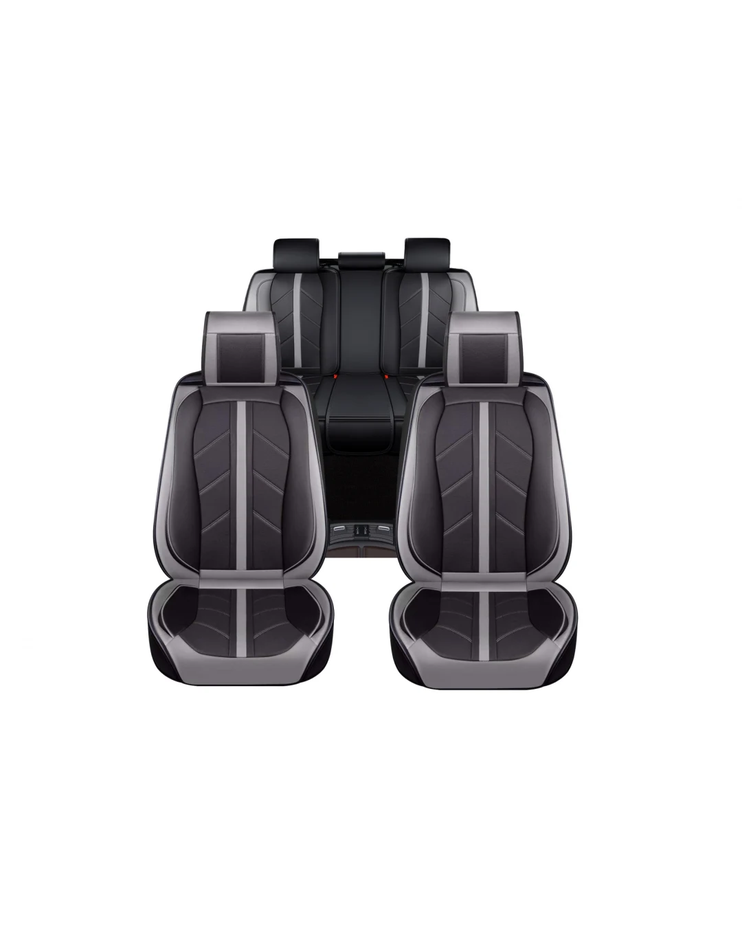 Пълен Комплект Универсална Авто Тапицерия, Еко Кожа, Лукс, Sport, Сиво - Черно