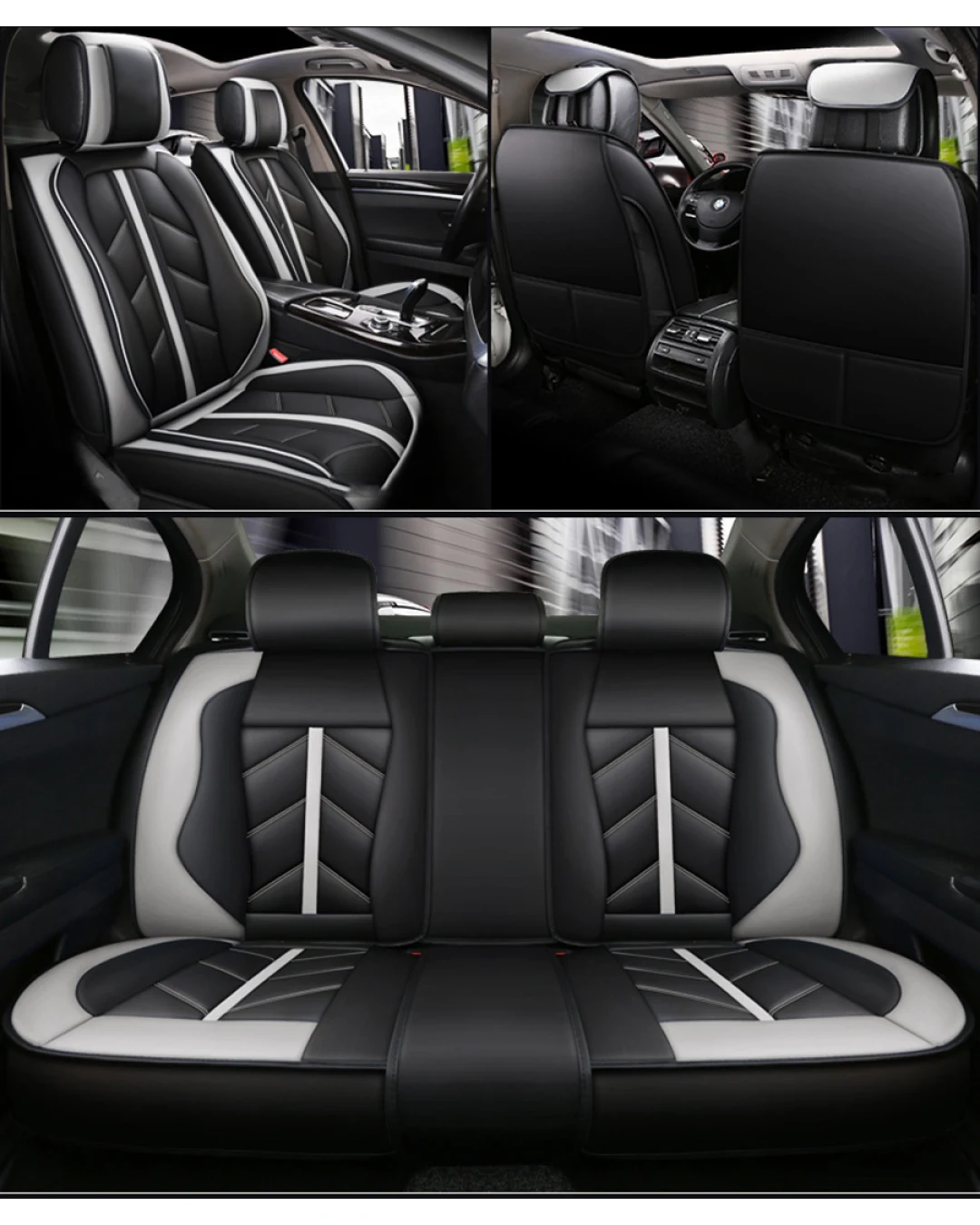Пълен Комплект Универсална Авто Тапицерия, Еко Кожа, Лукс, Sport, Сиво - Черно