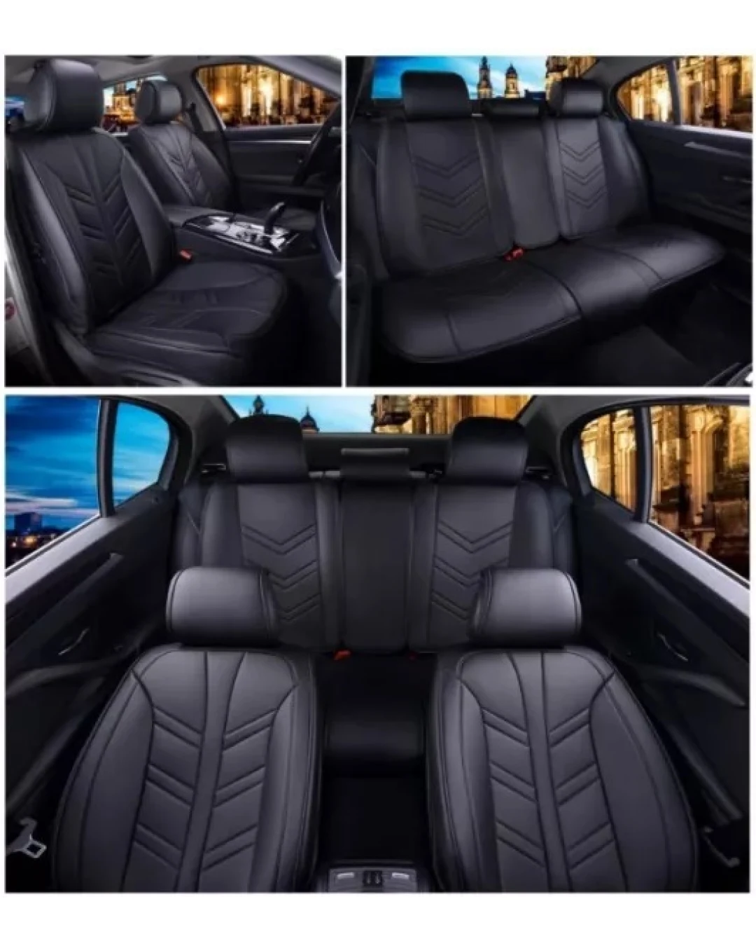Пълен Комплект Универсална Тапицерия, Калъфи За Автомобилни Седалки Лукс Еко Кожа Черно TAP875
