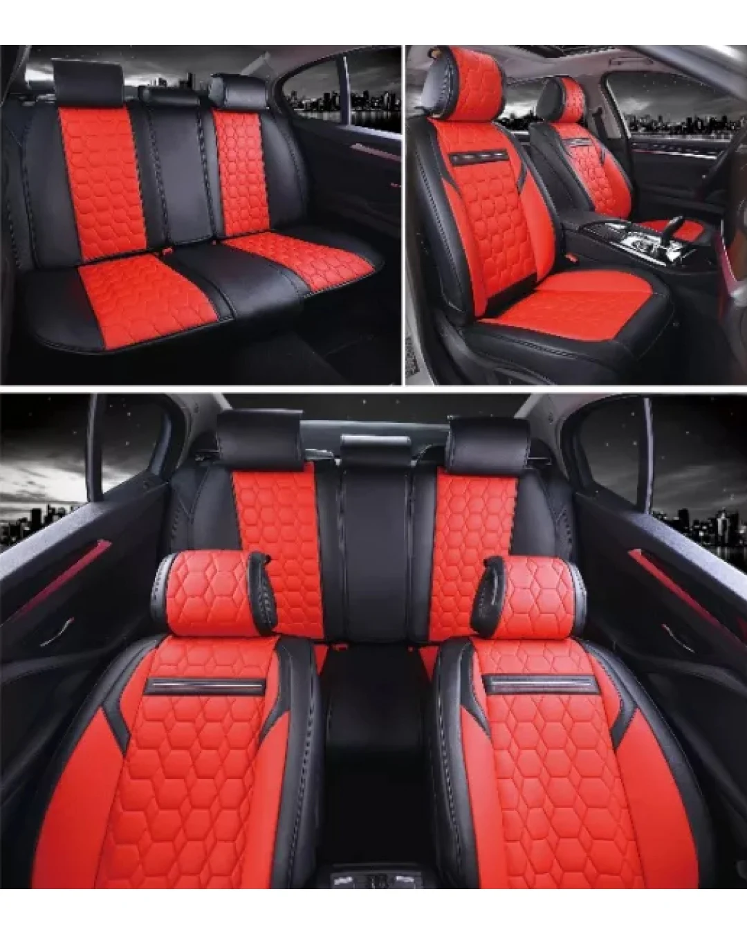 Пълен Комплект Универсална Тапицерия, Калъфи За Автомобилни Седалки Лукс Еко Кожа Червено и Черно TAP887