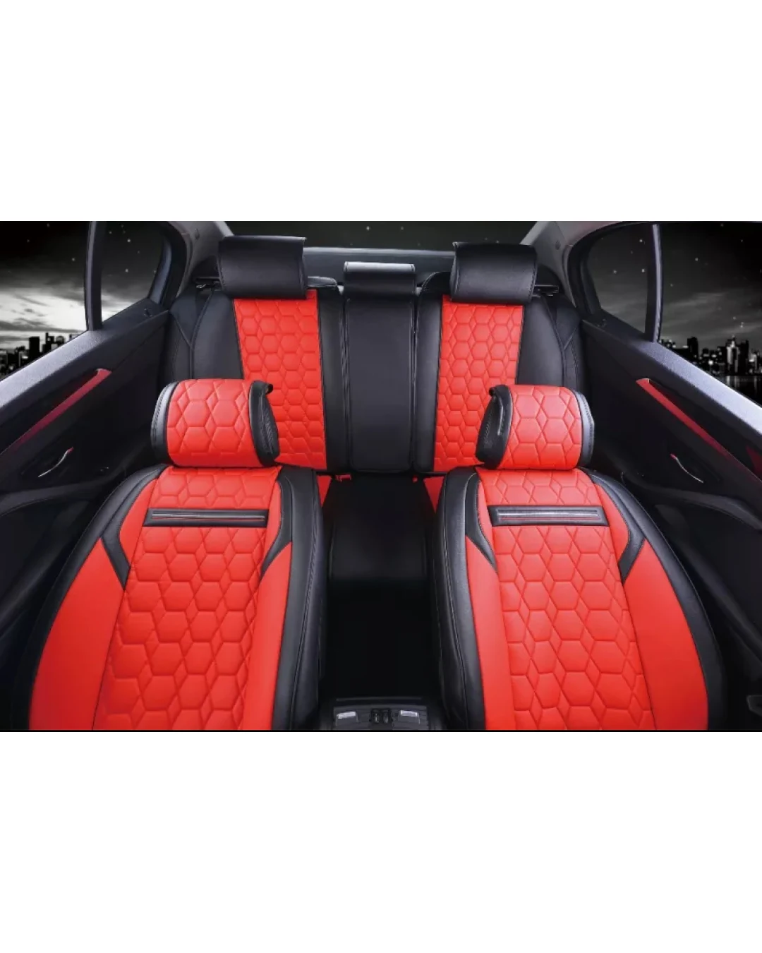 Пълен Комплект Универсална Тапицерия, Калъфи За Автомобилни Седалки Лукс Еко Кожа Червено и Черно TAP887