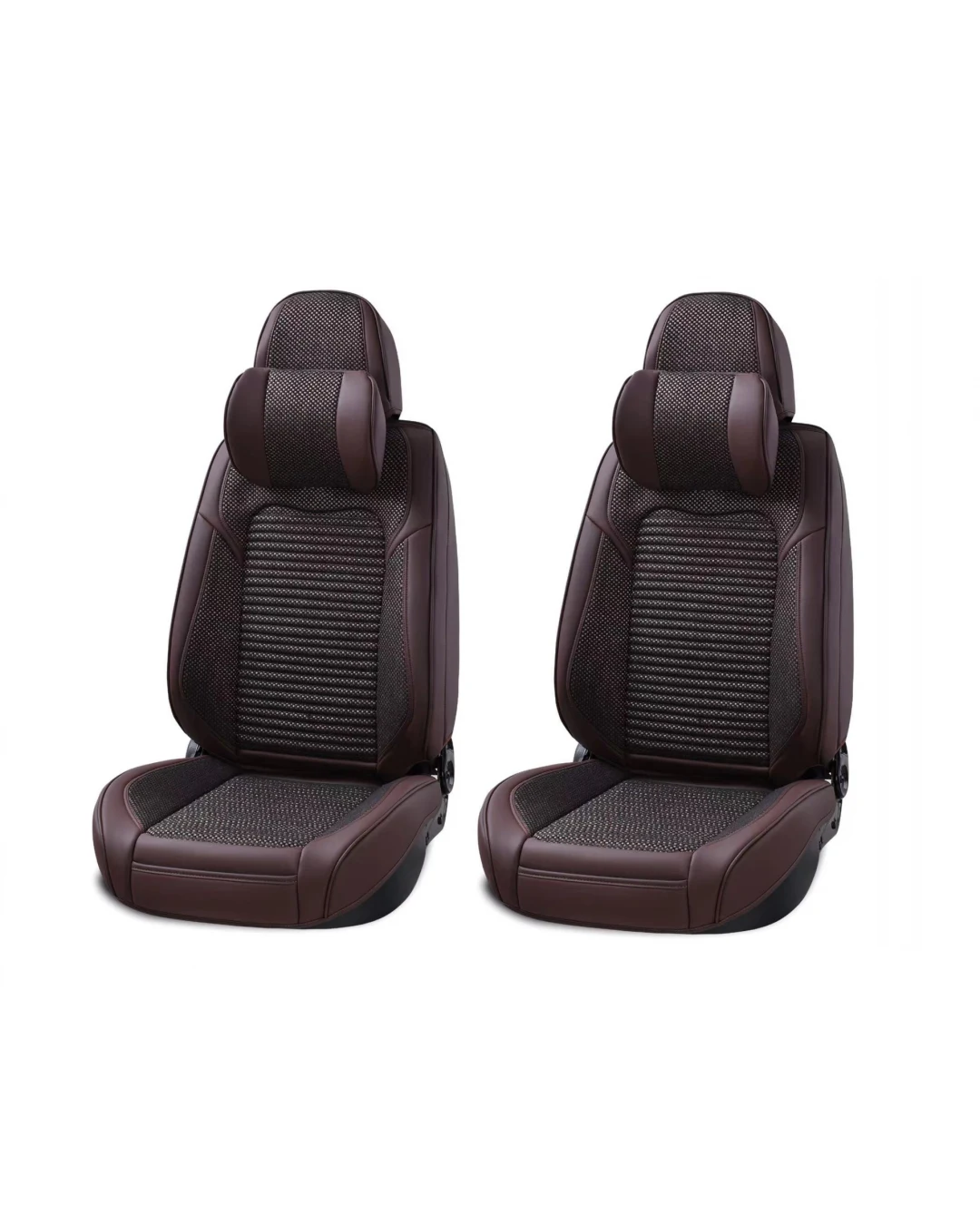 Пълен Комплект Универсална Тапицерия, Калъфи За Автомобилни Седалки Лукс Еко Кожа и Висококачествен Текстил в Кафаво с възглавнички