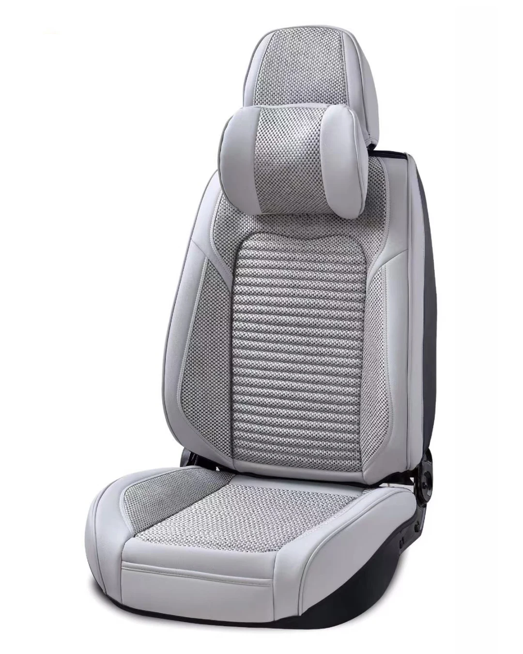 Пълен Комплект Универсална Тапицерия, Калъфи За Автомобилни Седалки Лукс Еко Кожа и Висококачествен Текстил в Светло Сиво с възглавнички
