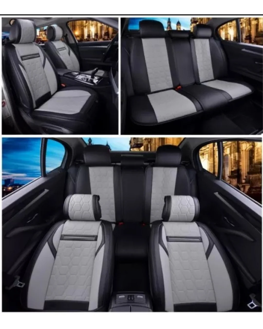 Пълен Комплект Универсална Тапицерия, Калъфи За Автомобилни Седалки Лукс Еко Кожа Сиво и Черно TAP886